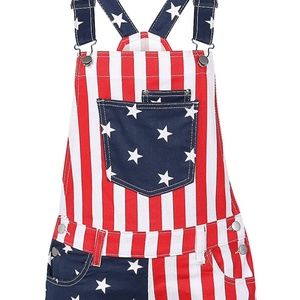 New Flag Print Denim Overalls Size Large